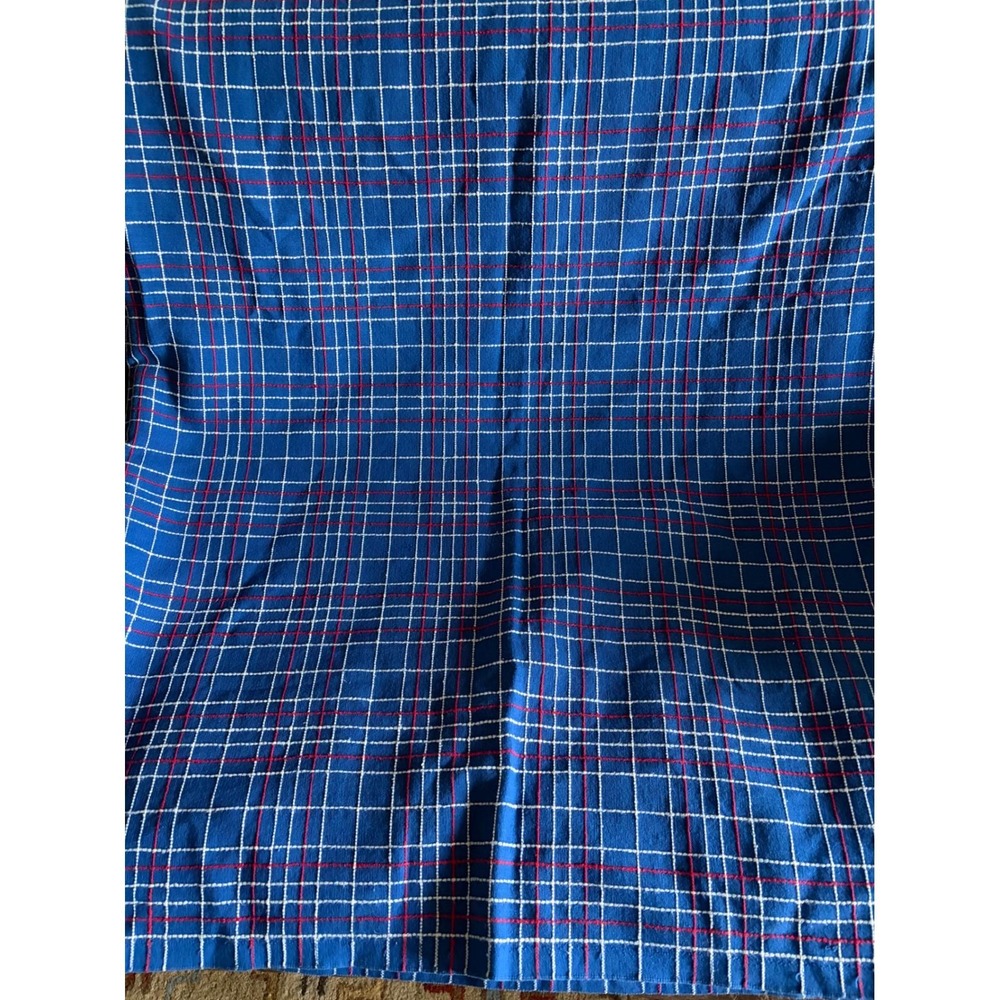 Vintage Beacon Mfg Co Blue Plaid Tablecloth 106x60 100% Cotton Made in USA Large